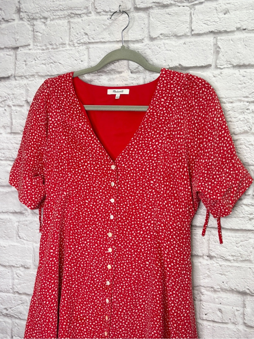 Madewell Womens Silk Button-Front Mini Dress In Park Picnic Size 4 Kilt Red - Picture 5 of 9